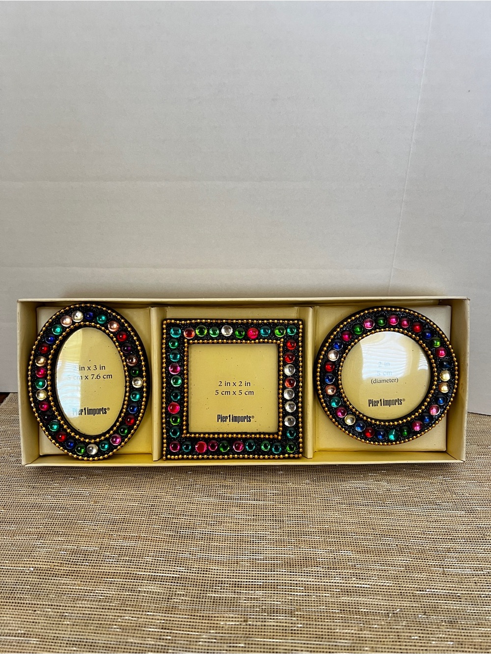Vintage Pier 1 Imports Desktop Mini Frame Set 3 Jewel Square Oval Circle Photo